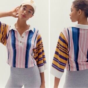 Anthropologie Pilcro Rugby Striped Rugby Crop Top Size XL